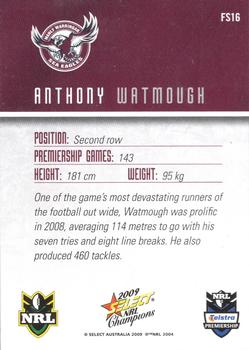 2009 Select NRL Champions - Foiled Signature #FS16 Anthony Watmough Back